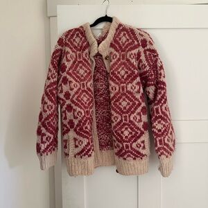 Pink and Cream 100% Wool Knit Cardigan